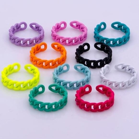 Curb Chain Ring Curb Link Chain Ring Enamel  Adjustable Ring Purple - Picture 3 of 3